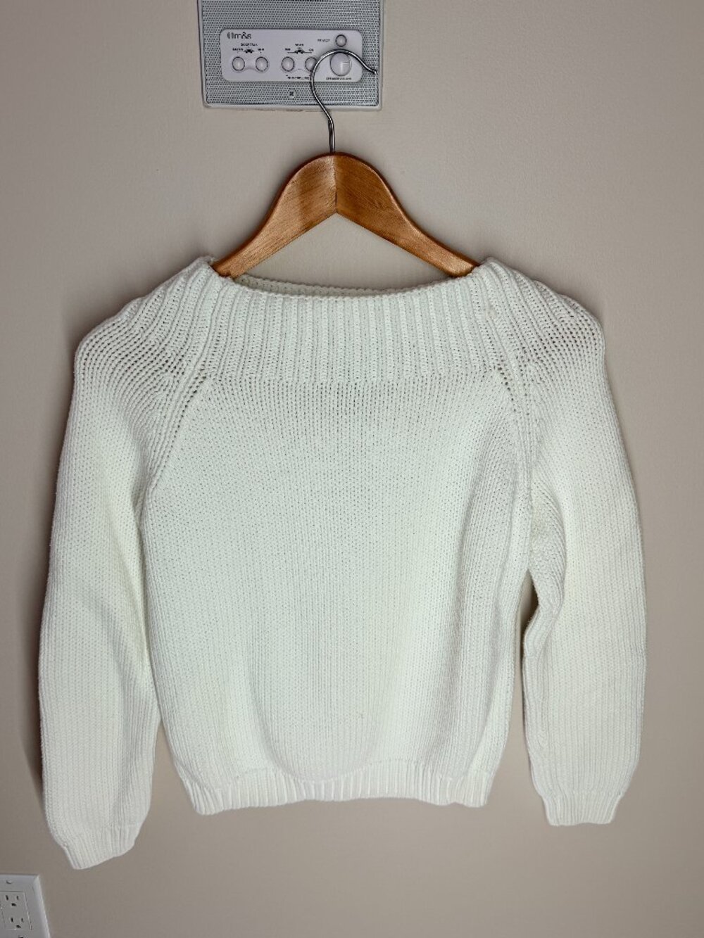 Lauren Ralph Lauren Chunky Knit Cotton Sweater White Boat Neck Raglan Size M